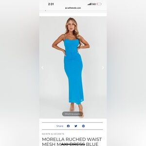 Selfie Leslie / Saints & Secrets MORELLA RUCHED WAIST MESH MAXI DRESS BLUE sz XL